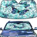 Floral Blue Butterflies Windshield Sunshade Car Sun Shade Protector for Small Car SUV Front Window (C12)