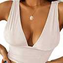 LYANER Women's Sexy Deep V Neck Slim Fitted Strap Crop Cami Tank Sleeveless Top, M