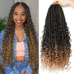 Bohemian Box Braids Crochet Hair 8 Packs Goddess Box Braids Crochet Hair 18 Inch Boho Crochet Braids for Black Women Synthetic Braiding Hair T27#