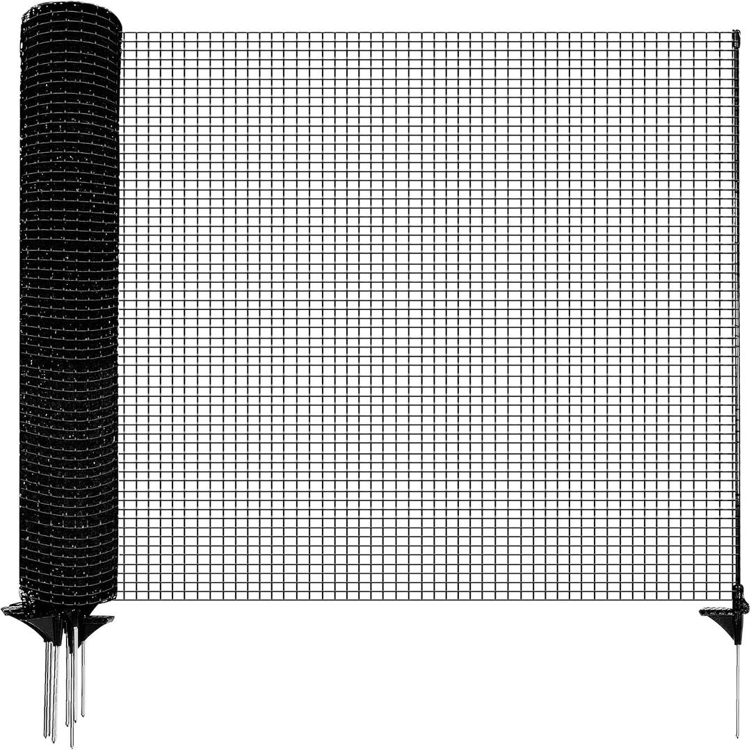 HIDALIFE Temporary Fence with Posts,Safety Barrier for Dog Snow Plastic Mesh Fencing with Fiberglass Stake Windbreak Rope,Movable Fencing Roll for Garden Backyard Outdoor Animal Protect (3'50' black)