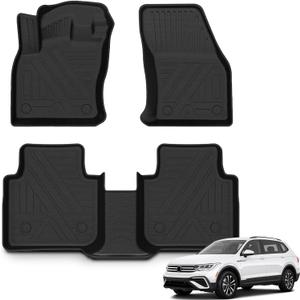 KUST All Weather Floor Mats for 2018-2024 Volkswagen Tiguan, Custom Fit Floor Liners for VW Tiguan Accessories 1st & 2nd Row High Edge Non-Slip