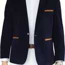 Mens Casual Corduroy Blazer Sport Coat Slim Fit One Button Notch Lapel Suit Jacket for Daily Wear, Work, Wedding & Party (Medium, Navy Blue)