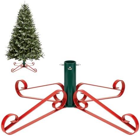 Christmas Tree Stand for Artificial Trees 4 to 8 Foot Christmas Fake Tree Holder for Green & Red Indoor Outdoor Party Christmas Tree Ornaments Fits Up to 1.4" Xmas Tree Trunks