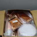 FOCUSLINE 600 Ct Rose Gold Dinnerware Set for 100 Guests - Rose Gold Rimmed White Disposable Plastic Plates, Includes 100 Dinner & Salad Plates, Cups, Cutlery Set for Wedding Parties