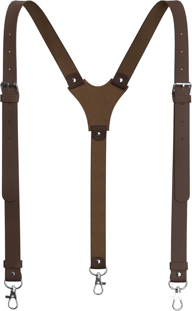 Genuine Leather Suspenders For Men Heavy Duty with Strong Clips, Leather Suspenders for Men