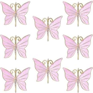 Butterfly Napkin Rings Set of 8, Flower Butterfly Napkin Ring Holder for Easter, Wedding, Christmas, Dinner Party, Family Gathering Napkin Cloth Ornament Decoration Table Accessories (Pink)