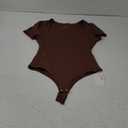 REORIA Womens Sexy Square Neck Double Lined Shirt Stretchy Basic Short Sleeve Going Out Thong Bodysuit Tops (Coffee) XL