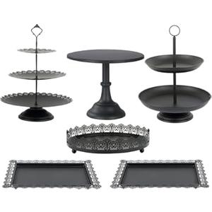 6 Pcs Metal Cake Stand Sets for Dessert Table, Cake Pop Stand Set & Dessert Table Trays & Tiered Cupcake Holder Perfect Display for Wedding, Party, Birthday, Baby Shower, Decorations (Matte Black)