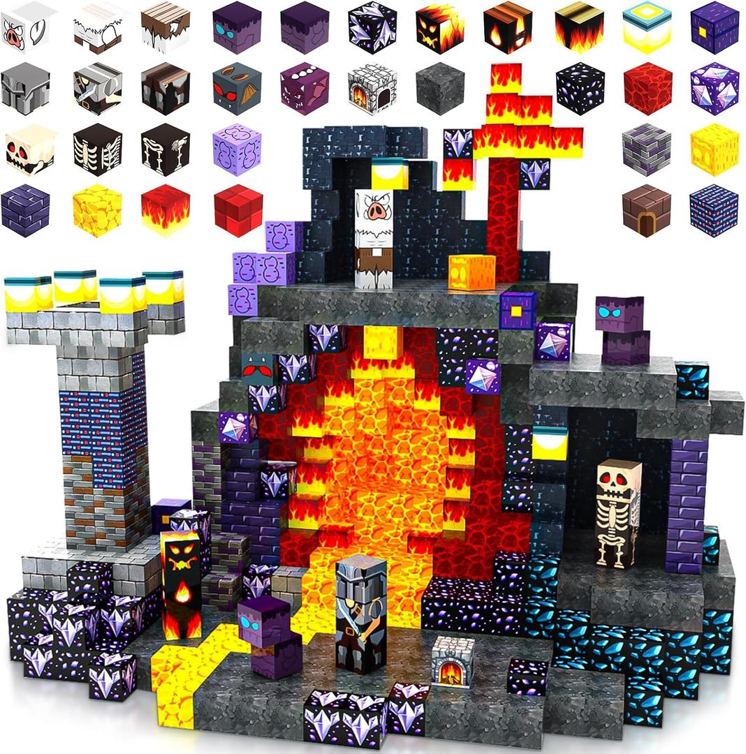 150 PCS Magnetic Blocks Toys for Kids, Dungeon-Themed Building Blocks, Stacking Magnets, STEM Montessori Sensory Toys for Boys and Girls Age 3 4 5 6 7 8 9 10 Gifts