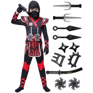 Spooktacular Creations Kids Red Ninja Costume, Child Boy Ninja Outfit Set, Halloween Costume for Toddler Themed Parties, Dress Up (Small, 5-7 yrs)