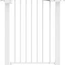 BABELIO 26-28.5 Inch Narrow Easy Install Baby Gate, 30 Inch Tall Auto-Close Metal Pet Gate for Small Stairs and Doorways, NO Drilling Pressure Mounted, NO Extensions, White