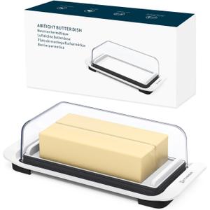 KITCHENDAO Large Airtight Butter Dish with Lid for Countertop and Fridge, Butter Keeper, Plastic Butter Holder Tray for 2 Sticks East Coast/West Coast/European Style/ Kerrygold Butter/ Cream Cheese
