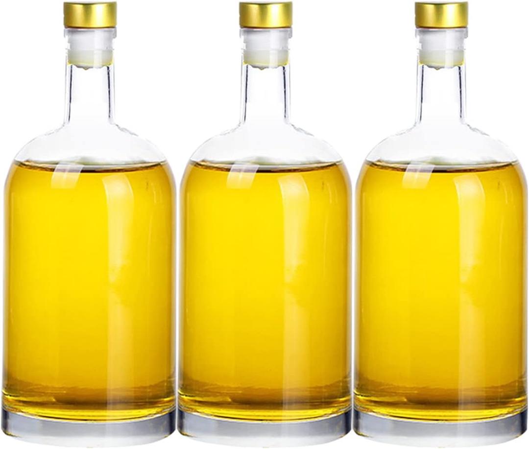Clear Glass Bottles 17 oz (500 ml) 3 - Pack for Wine Beverages Drinks Oil Vinegar Kombucha Beer Water Soda with Cork Stopper Airtight Lid