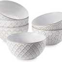 DOWAN Ice Cream Bowls 9 OZ, Small Bowls Set of 6, 4.5 Inch Ceramic Embossment Stoneware Bowl, Kitchen Decor&Housewarming Gift, White Bowls Set for Dessert, Fruits, Snack, Dishwasher & Microwave Safe
