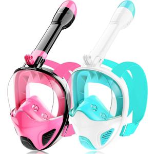 Full Face Snorkel Mask for Adults Teen, Snorkeling Gear with Detachable Camera Mount, Panoramic 180 View, Anti-Fog Anti-Leak Snorkling Set for Man and Women