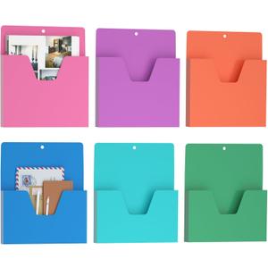 MFTEK Magnetic File Holder 6 Pockets Paper Holder, Hanging File Organizer Office Supplies Storage for Cabinets, Whiteboard, Magnetic Mail Letter Folder for Refrigerator (Light Color-Mix)