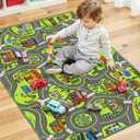 Upgrade Ultra Non Slip Kids Car Rug, Kids Road Playmat Rug for Toy Cars, Educational Town City Map Washable Carpet for Boys Playroom Bedroom, Safer Car Track Play Mat for Children Toddler, 100"x60"