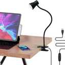 LUJOLUMIN Clip Desk Lamp, USB Reading Light, Flexible Neck Led Clamp Light with 3 Color Temperature Options, 10 Dimmable Brightness Levels for Working, Studying (8W)