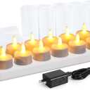 WoneNice USB Rechargeable Flameless Candles, 12 Pack LED Tea Lights with Charging Dock & AC Adapter, Safe Battery Operated Fake Votive for Wedding Christmas Lanterns Emergency Home Decor