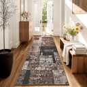 LOCHAS Washable Runner Rugs for Hallway, 2x8 Non Sip Kitchen Rug Runner for Bedroom Entryway Laundry Room, Long Abstract Runner Carpet for Bedside Floor, Brown Geometric Vintage Decor