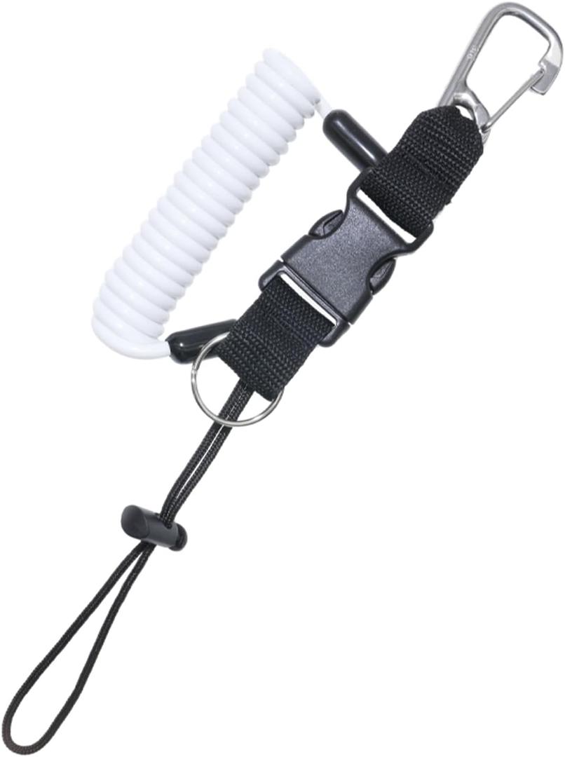 Scuba Diving Lanyard - Underwater Camera Lanyard, Anti-Loss Retractable Gear Tether with Quick-Release Buckle Clip (White)