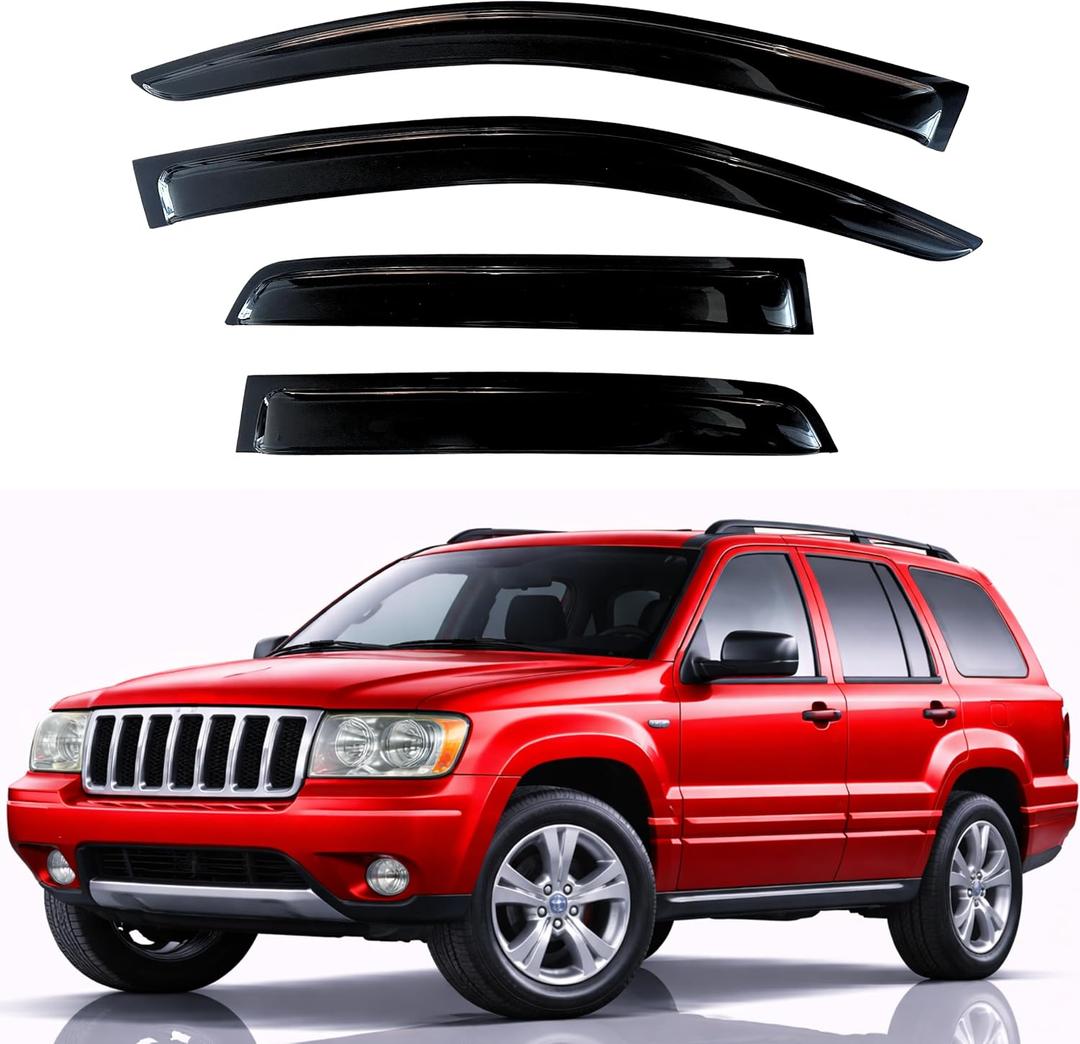 KPY Rain Guards Fit for 1999-2004 Jeep Grand Cherokee, Out-Channel Window Visors Vent Wind Deflectors 4PC, Car Accessories for 2004 Ford Ecosport (Brazil)