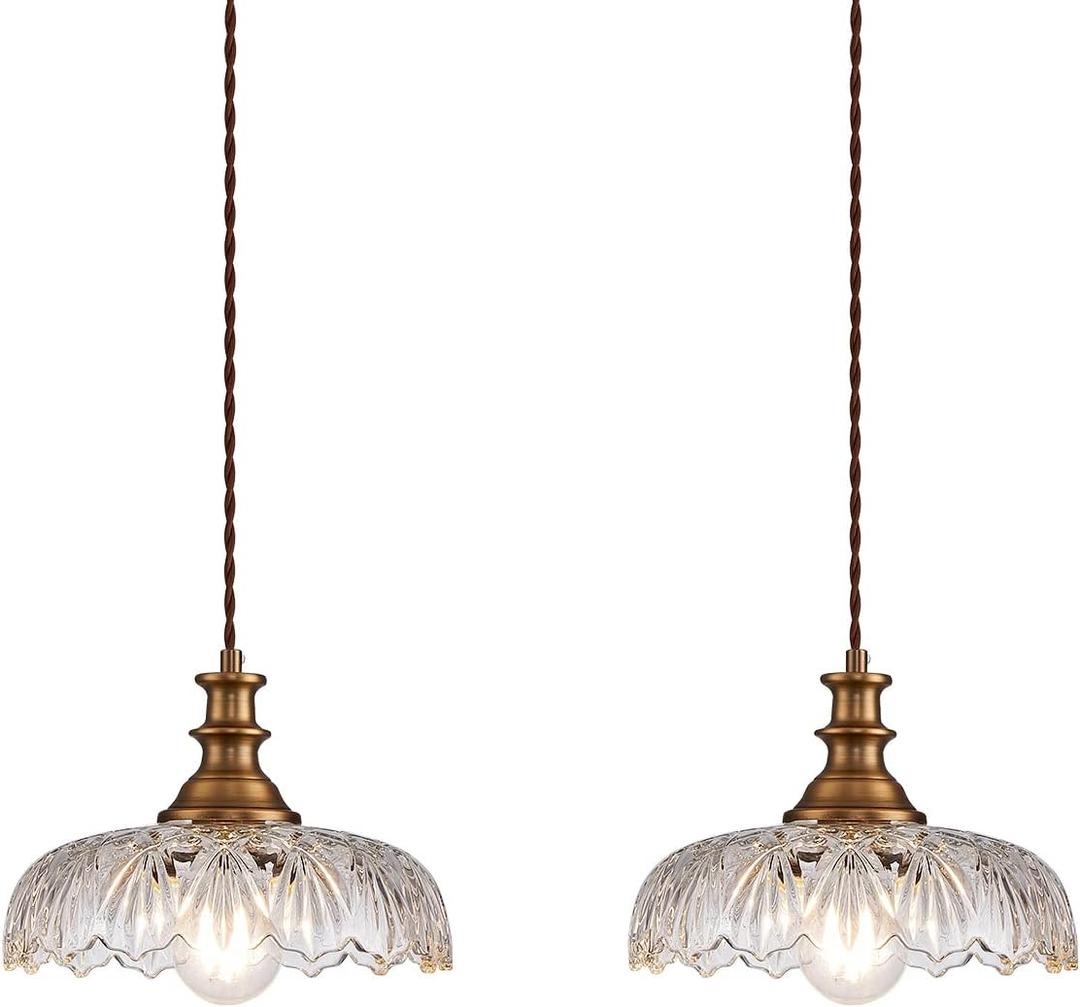 HDDFL Vintage Pendant Lights Fixture Modern Pendant Lighting Fixtures Hanging Lamp for Kitchen Island Bedroom Living Room Hallway 2 Pack (Brass and Clear)