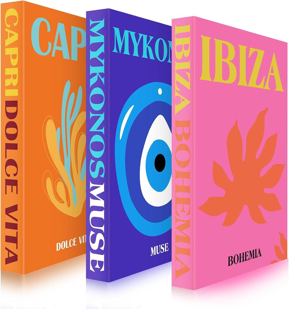 Tatuo Set of 3 Preppy Decorative Fake Books Funky Aesthetic Room Decor Coffee Table Faux Books Decor for Decoration Bookshelf Stuff Things(Preppy Travel)