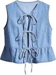 APRROOT Denim Vest Women Tie Front Jean Vest Top Sleeveless V Neck Casual Peplum Tops 2025 Y2K Trendy Summer Tank Tops Blue Large