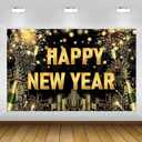 Large Happy New Year Backdrop Banner, Black Gold New Years Banner Happy New Year Decorations 2026, New Years Eve Backdrop 2026 for NewYear Eve Party Supplies 2026