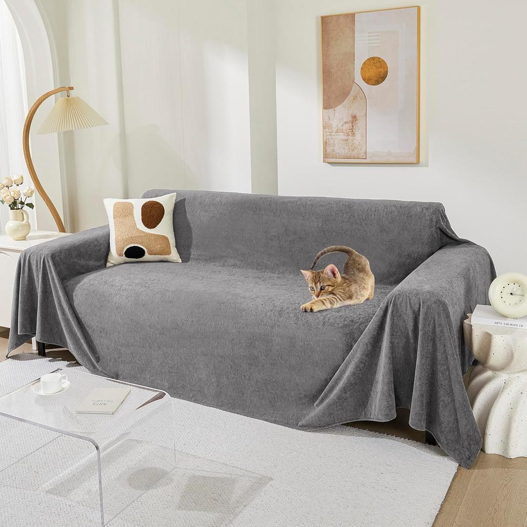 MEETSKY Couch Cover for 2 Cushion Sofa Washable, Cat Scratch Proof Sofa Covers, Furniture Protector Love Seat L Shape Soft Sectional Couch Covers for Dogs Pets, 71" x 102", Grey