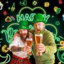 St. Patrick's Day Happy Birthday Backdrop Neon St. Patrick's Day Birthday Photography Background Ceremony Party Holiday Decoration (7x5ft)