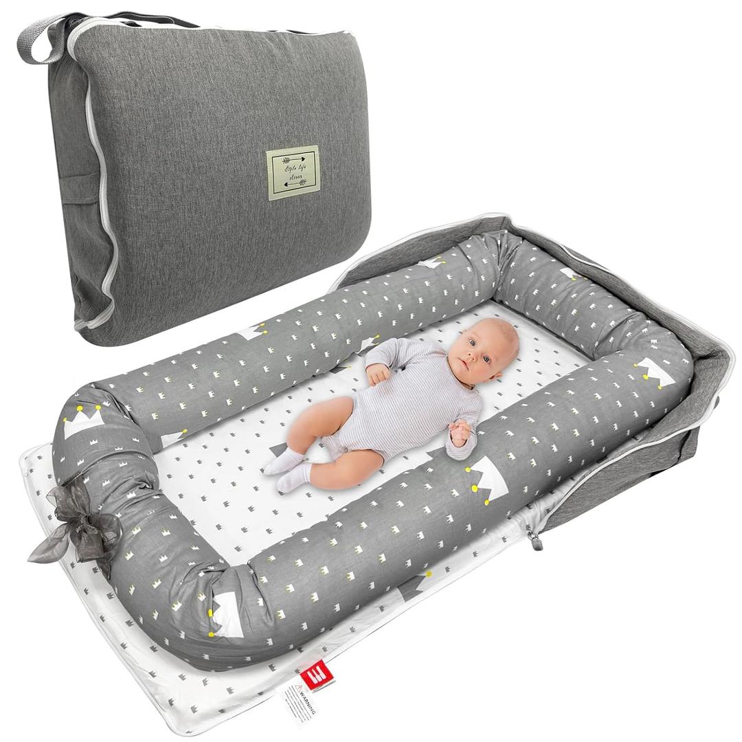 Baby Lounger, Foldable Portable Infant Lounger, Soft Breathable Baby Nest Cover, Suitable for 0-24 Months Newborn Baby Lounger,Home Travel Dual-Purpose Baby Nest(Grey)