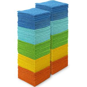 AIDEA Microfiber Cleaning Cloth 100PK, Soft Absorbent Rags, Microfiber Towels for Cars, Kitchen Towels, Dusting Cloth for Home, Window, Cleaning Supplies,12"12" (Blue/Yellow)