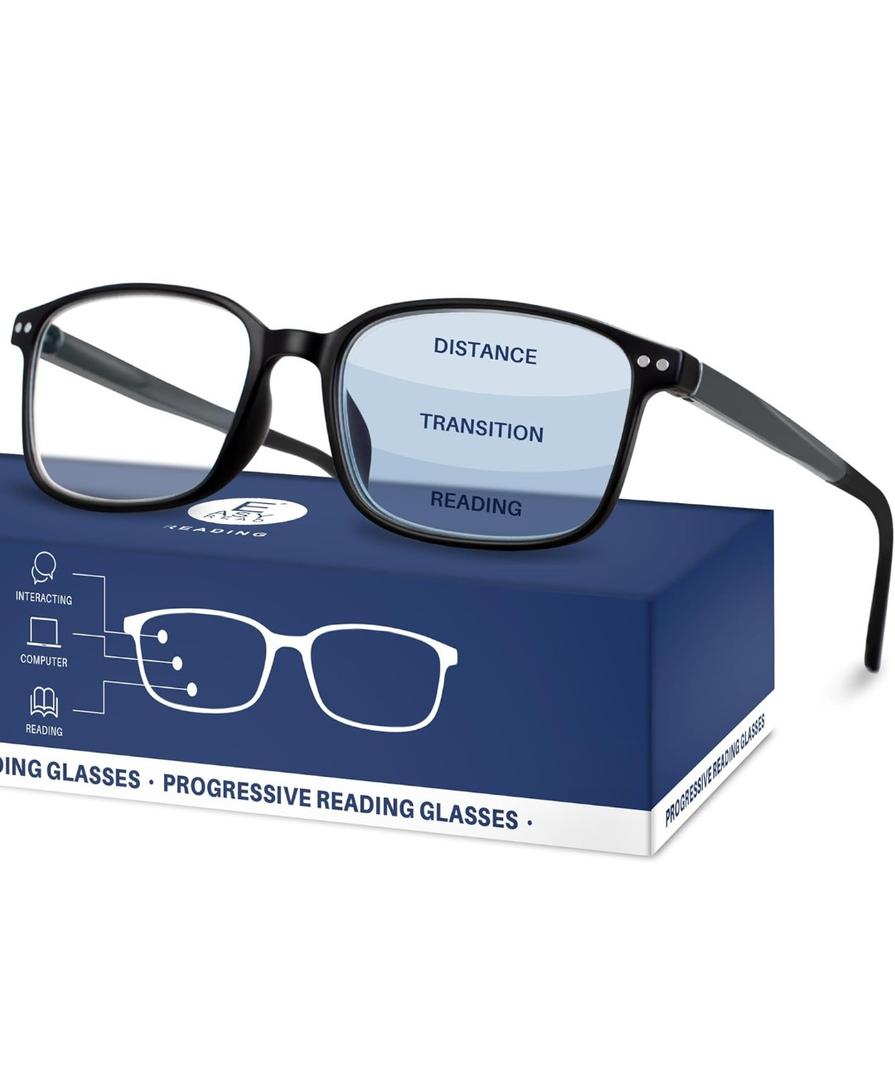 EASY READ TR90 Progressive Multifocal Reading Glasses for Men,Rectangular Blue Light Blocking Readers with Spring Hinge 1.00