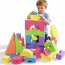 Large Building Foam Blocks for Toddlers, EVA Stacking Foam Building Blocks Toy Set, Non-Toxic, Washable, Early Learning Construction Toys & Gifts for Kids Boys & Girls (Blue, Pieces, 60)