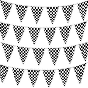 Checkered Flags Black and White Pennant Racing Banner | NASCAR Theme Party Decoration Plastic Flag | Race Car Parties Décor | Decorative Birthday BBQ Bar Hanging Accessories | 1 Banner