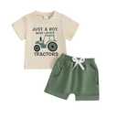 Beautooly Baby Boy Cute Letter Short Sleeve Shirt Top Elastic Waist Shorts Toddler Summer Outfits (Green Just A Boy Who Loves Tractors, 12-18 Months)