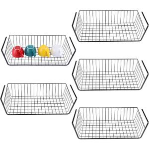 HOMOKUS 5 Pack Large Under Shelf Basket for Storage,Hanging Wire Basket Shelves,Under Cabinet Add-on Storage Racks,Slide-in Shelf Baskets Organizer for Kitchen Pantry Counter Desk Bookshelf (Black)