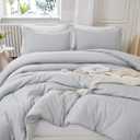 Litanika Light Grey Comforter Queen Size, 3 Pieces Lightweight Solid Bedding Comforter Set, All Season Fluffy Bed Set (90x90In Comforter & 2 Pillowcases)