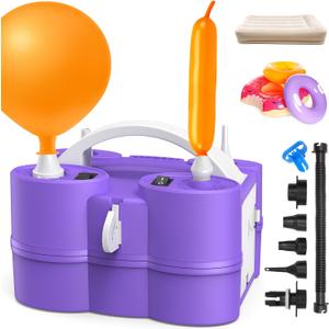 Balloon Pump Electric 3-in-1 Portable Air Pump for Inflatables and Balloons, Fast Inflation for 260q Foil Mylar Latex Double-Stuffed Balloons, Inflator Deflator for Pool Floats Air Bed (Purple)