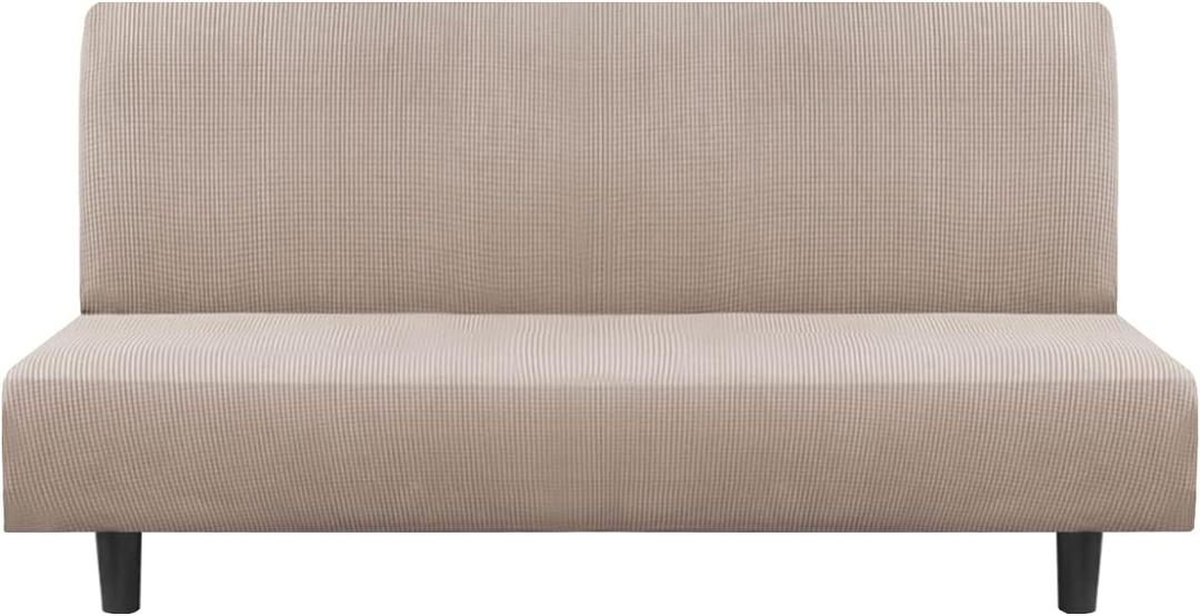 Flamingo P Stretch Armless Futon Covers - Full Queen Futon Couch Covers Slipcover - Soft Thick Jacquard Washable Sand