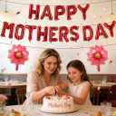 4 x Happy Mothers Day Balloons 16 Inch Red Letter Balloons Sunflower Balloons Mother's Day Foil Balloons for Mothers Day Decorations Supplies