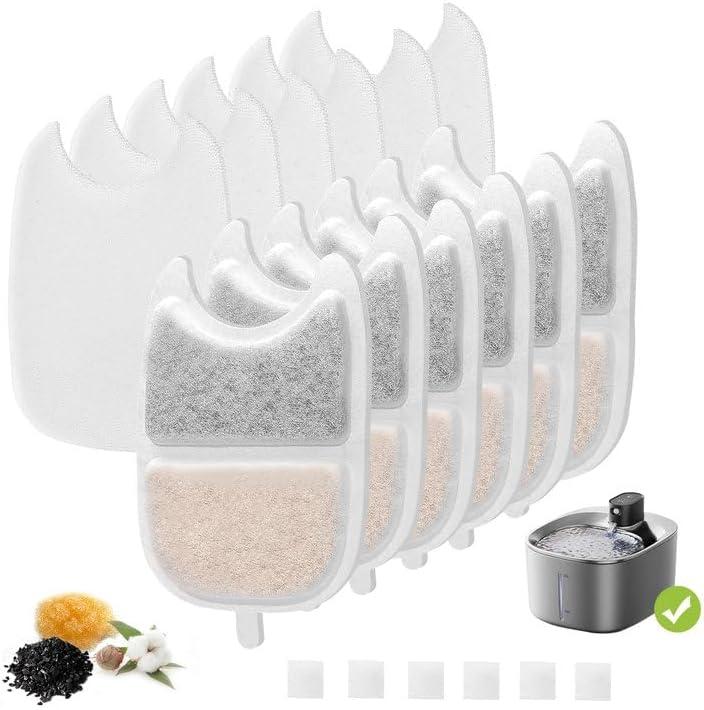 6 Set Replacement Filters & Sponges for 135 fl oz/4L Wilreless Cat Water FountainTriple Filtration Pet Fountain Filter Replacement Compatible with Feelneedy 4L Wilreless Cat Water Fountain