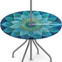 Teal Mandala Flower Outdoor Round Tablecloth with Umbrella Hole and Zipper Elastic Edged Circle Table Cloth Waterproof Fitted Table Covers for Picnic Camping Garden Fit 36-44in