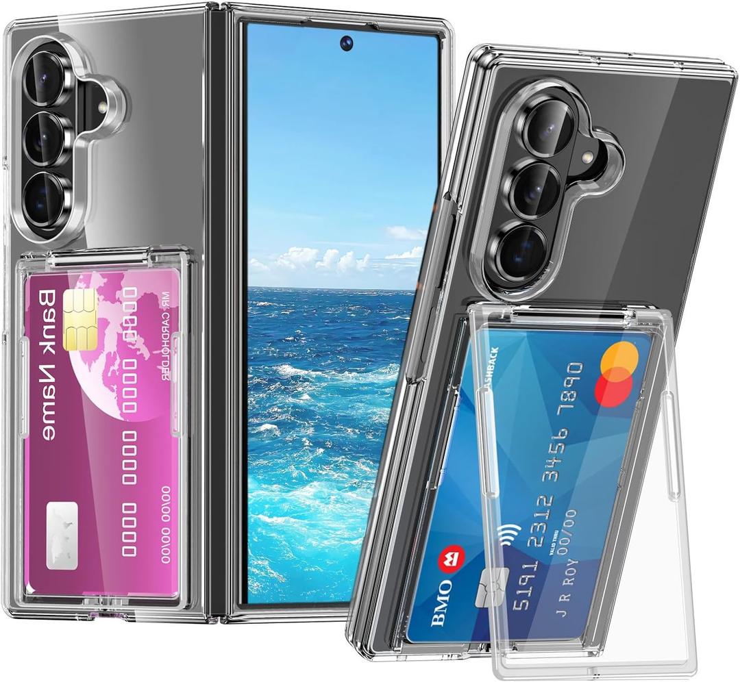 for Samsung Galaxy Z Fold 7 Case with Hinge Protection and Card Holder Military Grade Drop Protection PC Card Slot Case with Kickstand Slim Thin Cover for Galaxy Z Fold 7,Clear