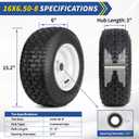 16x6.50-8 Riding Lawn Mower Rubber Tire and Wheel, 2 Pcs Replacement 16x6.5-8nhs Garden Tractor Lawnmower Tyre, Bearing Bore 3/4"& 5/8", 3"-4.5" Centered Hub