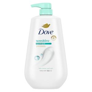 Dove Sensitive Skin Body Wash, 24hr Lotion-Soft Skin, 30.6 oz Dove Sensitive Skin Body Wash soothes dry, sensitive skin with 24-hour hydration and a hypoallergenic formula