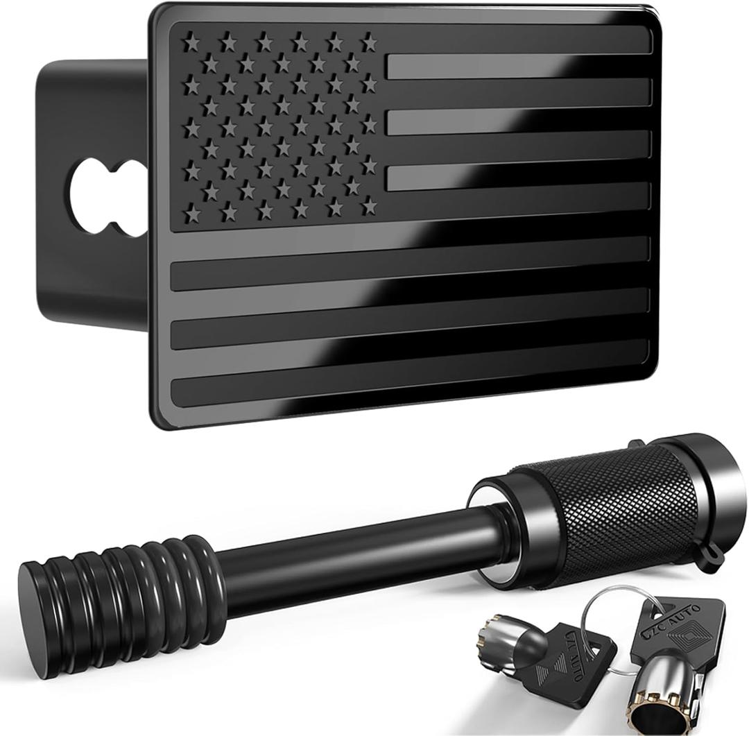 2.5 Inch American Flag Trailer Hitch Cover Plug with 5/8-Inch Pin Diameter Trailer Hitch Lock,2 1/2 Inch Hitch Cover Fits for 2.5 Inch Receivers,Black