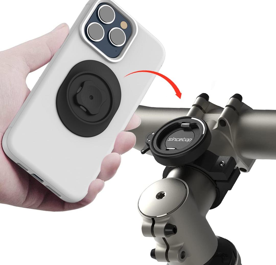 sincetop Bike Phone Mount, Secure Lock & Quick Release Bike Cell Phone Holder - Aluminum Stem/Handlebar Phone Mount for Bicycle/MTB/Scooter, Motorcycle Phone Holder for iPhone and 4"-7.3" Smartphones